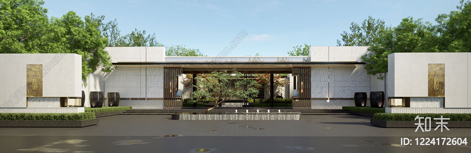 新中式景观入口大门SU模型下载【ID:1224172604】