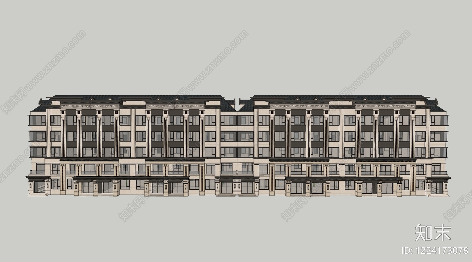 新中式联排别墅SU模型下载【ID:1224173078】