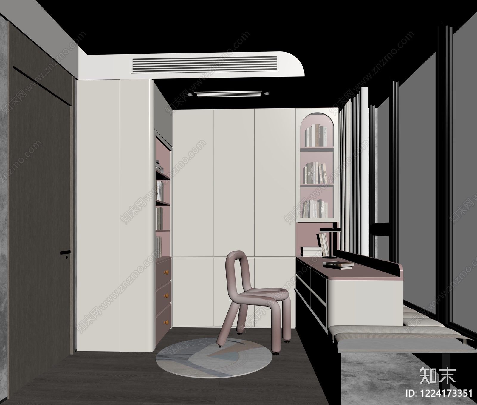 奶油风书房3D模型下载【ID:1224173351】