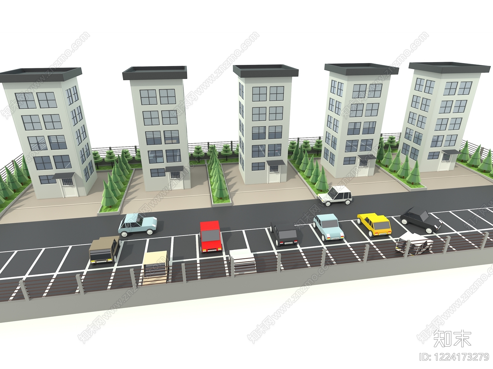 现代主义多层住宅楼3D模型渲染效果图