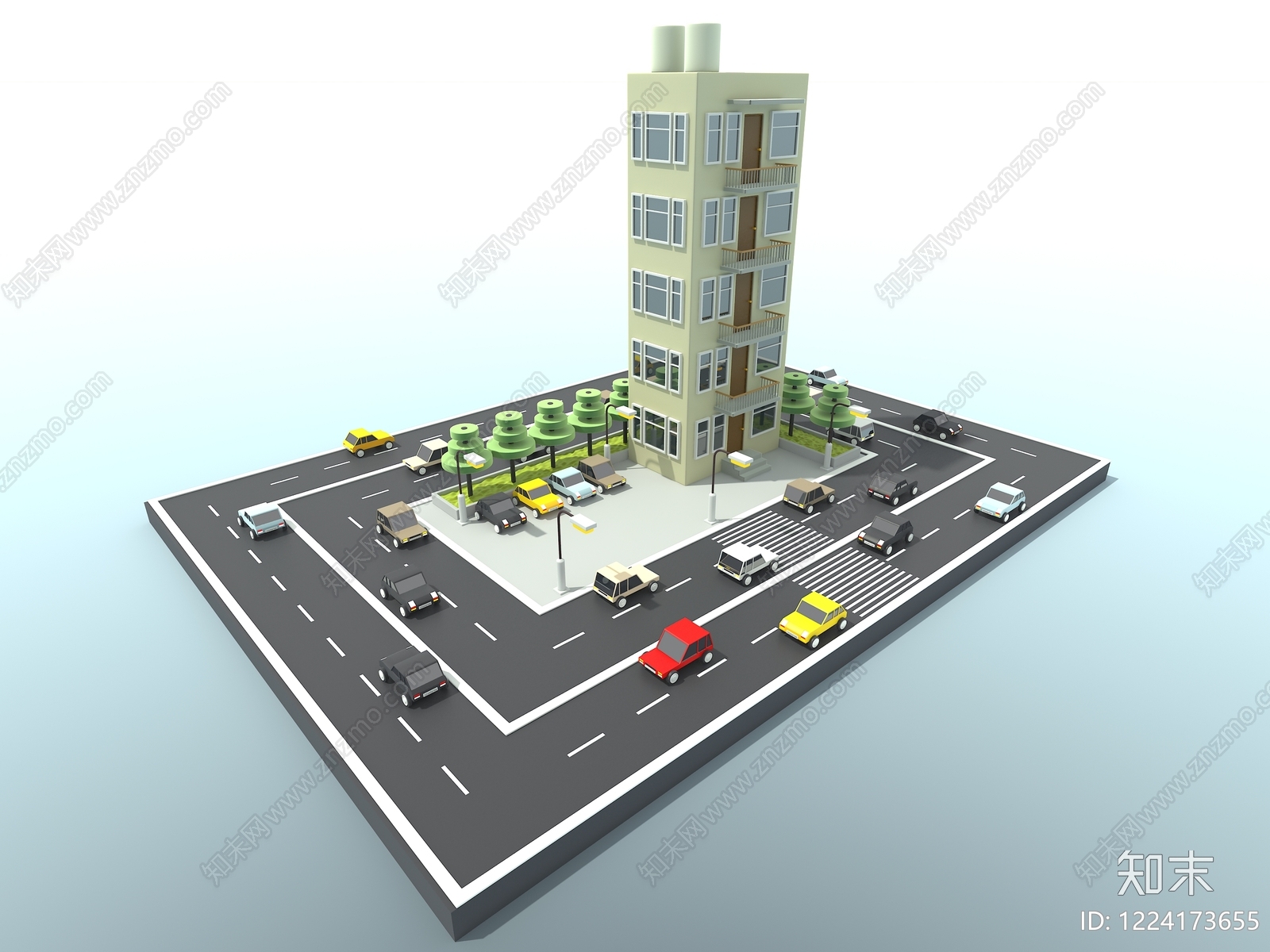 极简多层住宅楼3D模型下载【ID:1224173655】