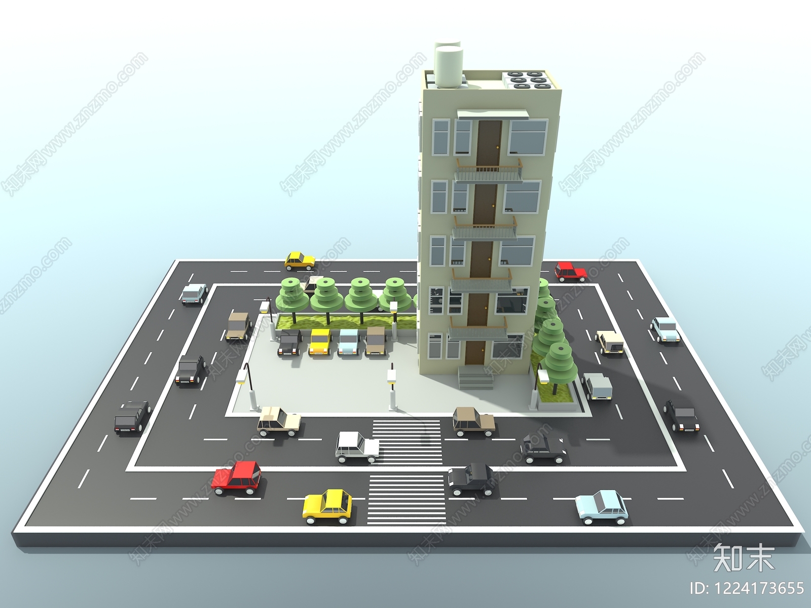 极简多层住宅楼3D模型下载【ID:1224173655】