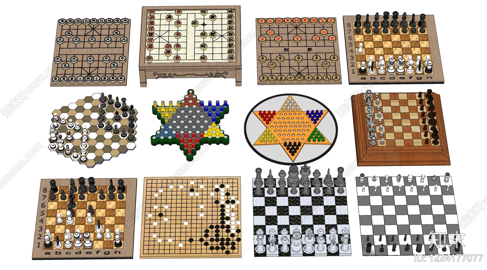 中式棋牌室SU模型下载【ID:1224177077】