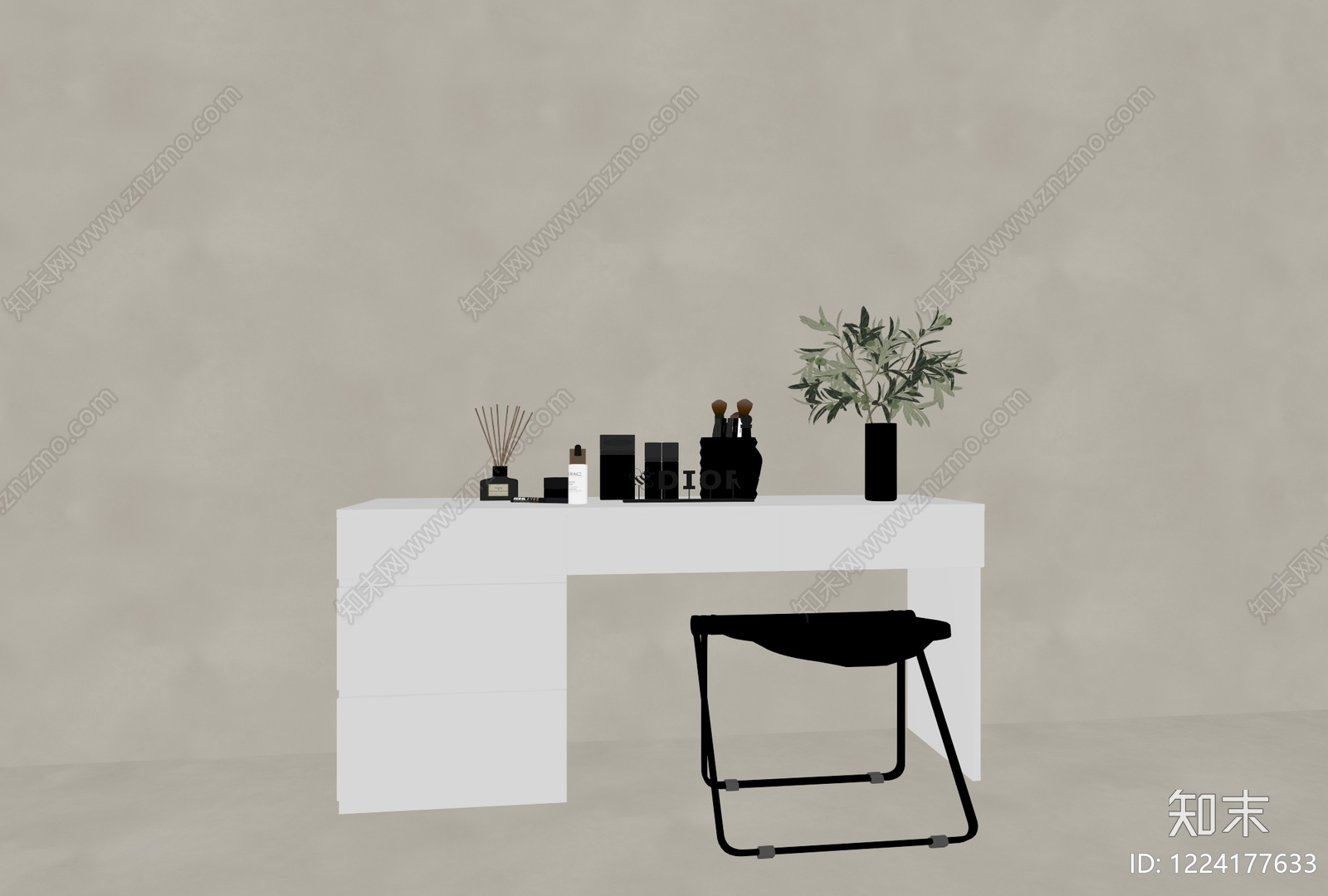 奶油风妆台妆凳3D模型下载【ID:1224177633】