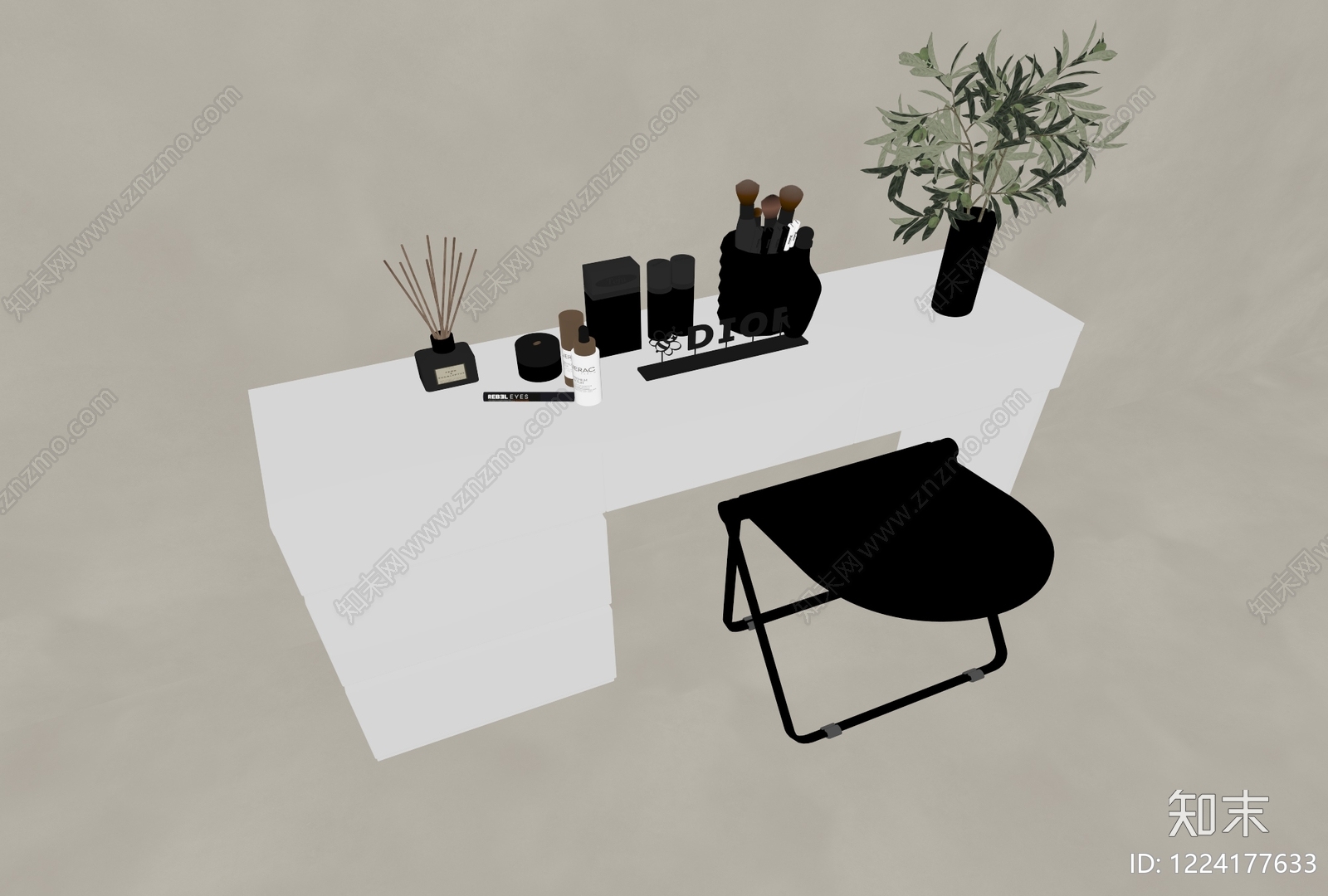 奶油风妆台妆凳3D模型下载【ID:1224177633】
