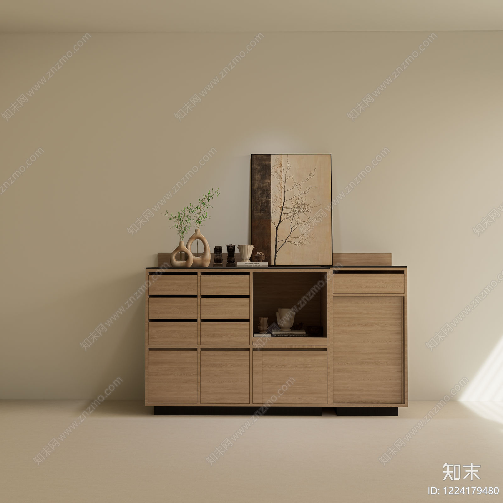 原木风餐边柜3D模型下载【ID:1224179480】