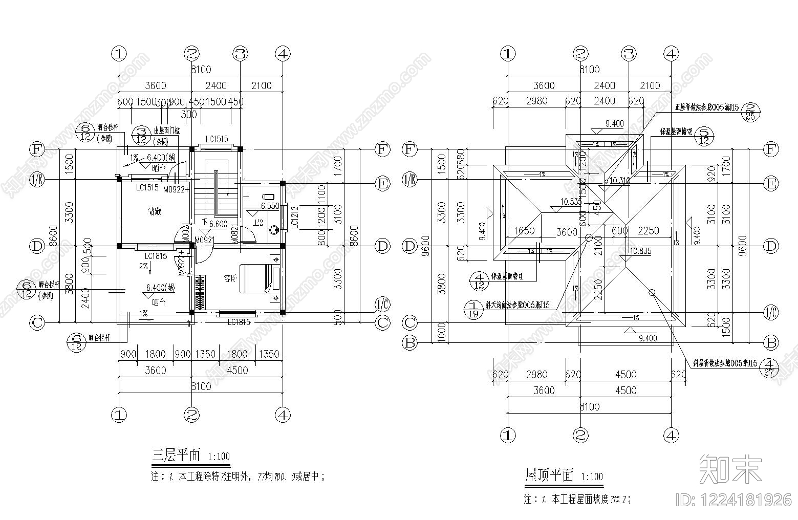 别墅建筑cad施工图下载【ID:1224181926】