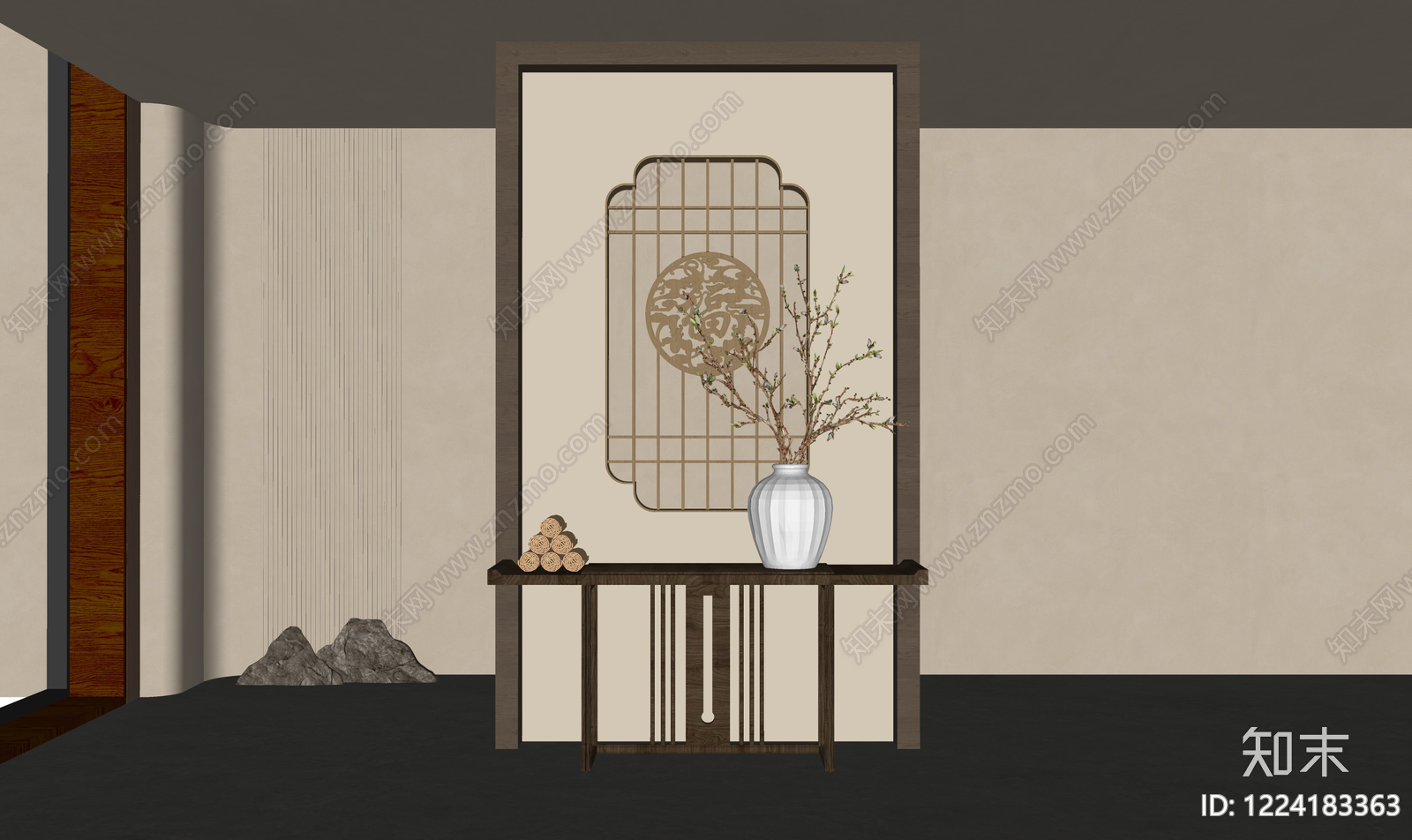 新中式玄关SU模型下载【ID:1224183363】