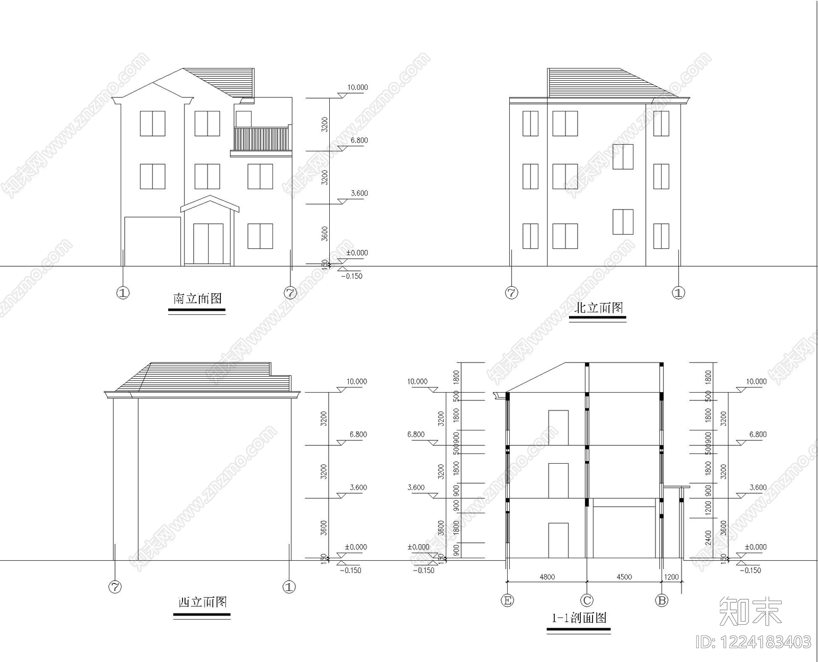 别墅建筑cad施工图下载【ID:1224183403】