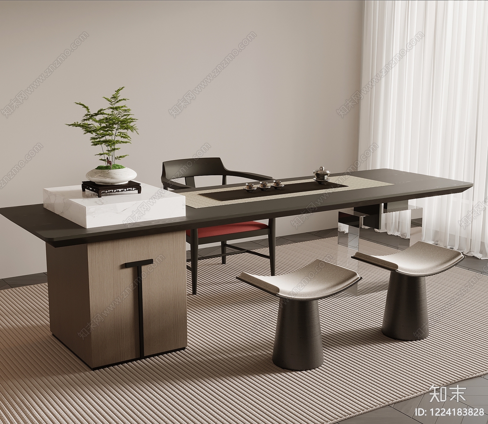 新中式茶桌椅3D模型下载【ID:1224183828】
