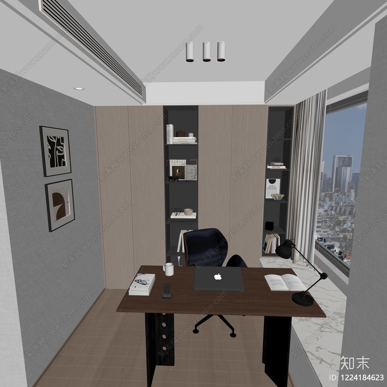 现代简约书房3D模型下载【ID:1224184623】