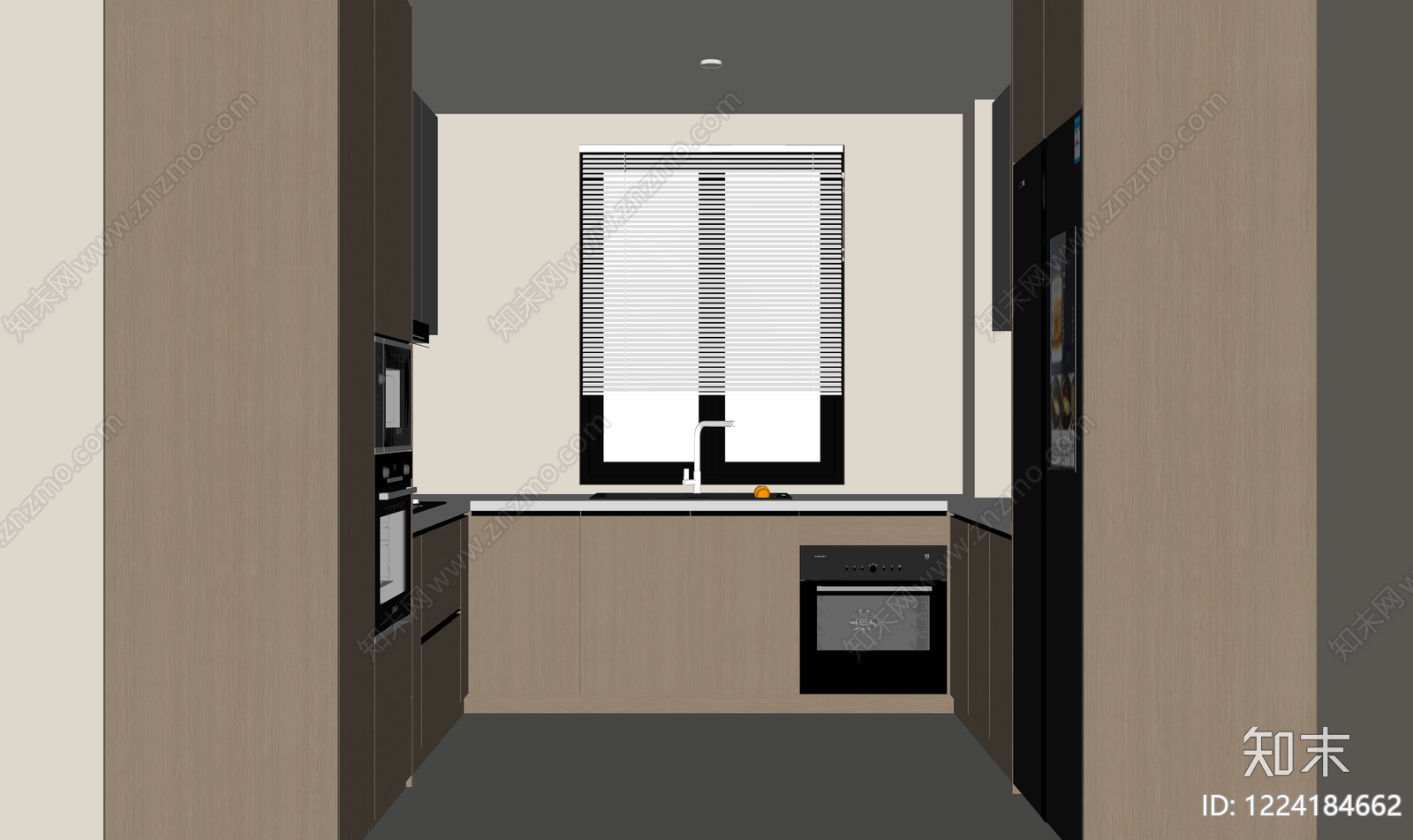 原木风封闭式厨房SU模型下载【ID:1224184662】