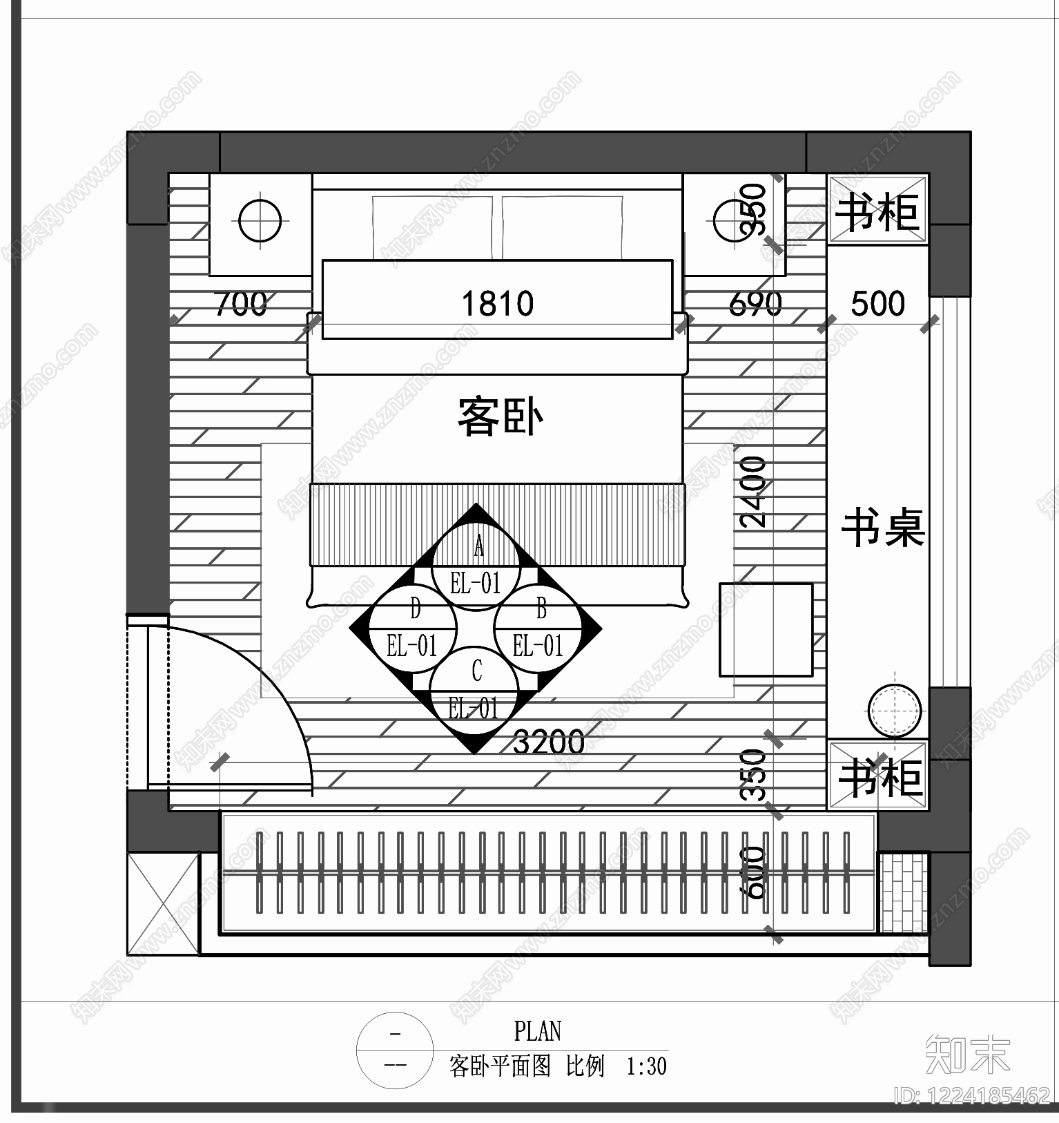 卧室cad施工图下载【ID:1224185462】