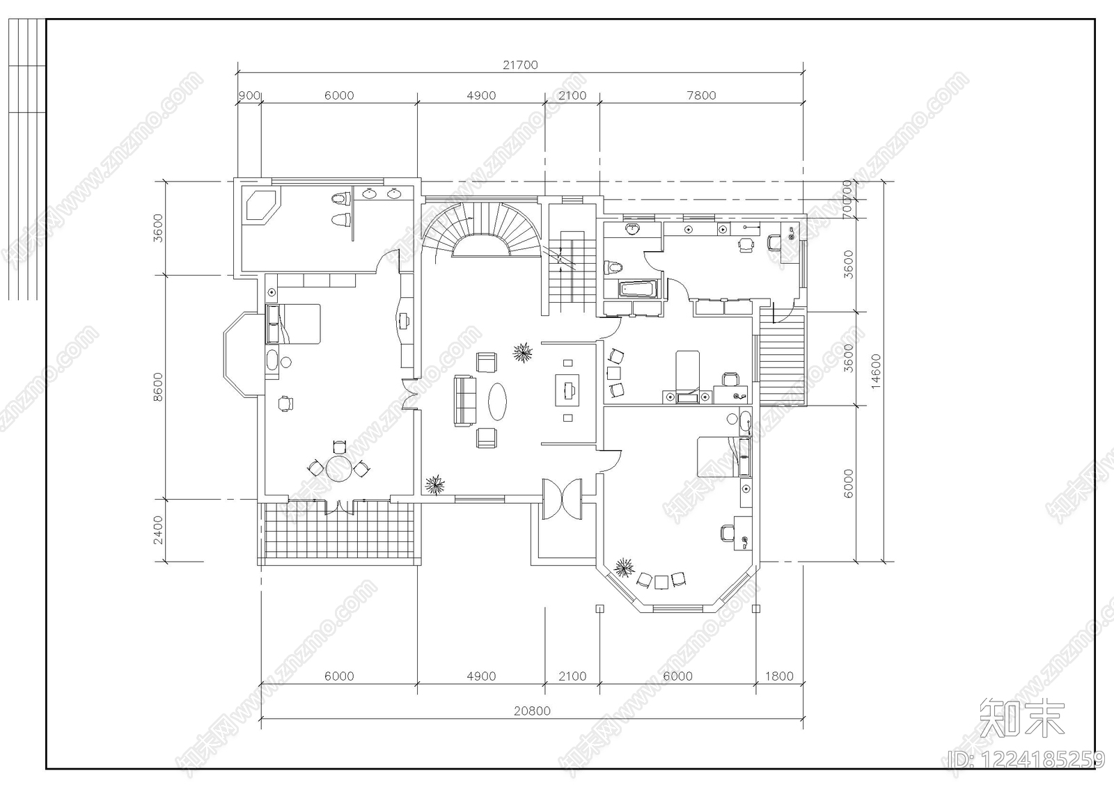 别墅建筑cad施工图下载【ID:1224185259】