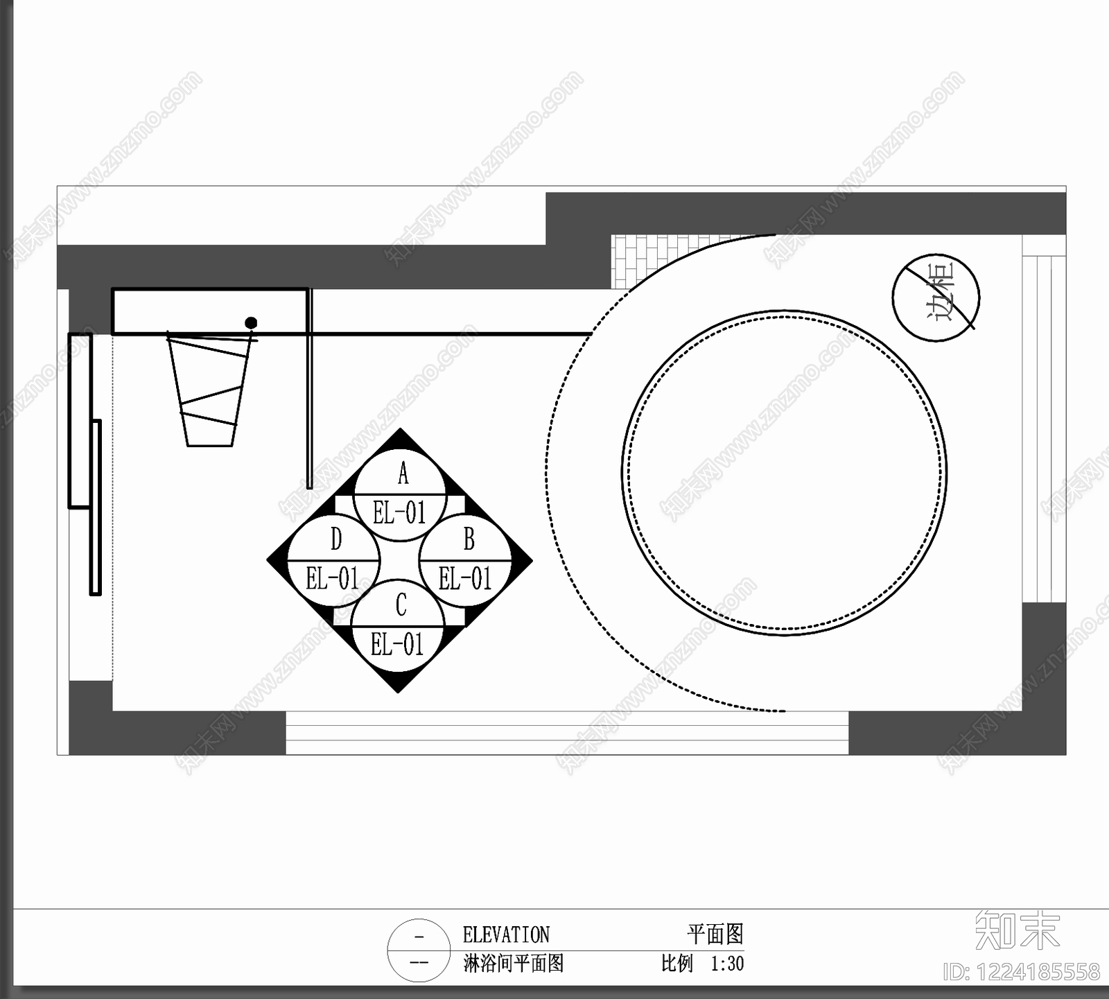 卫生间cad施工图下载【ID:1224185558】