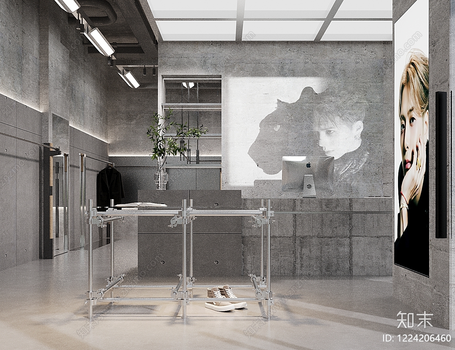 工业风服装展厅3D模型渲染效果图