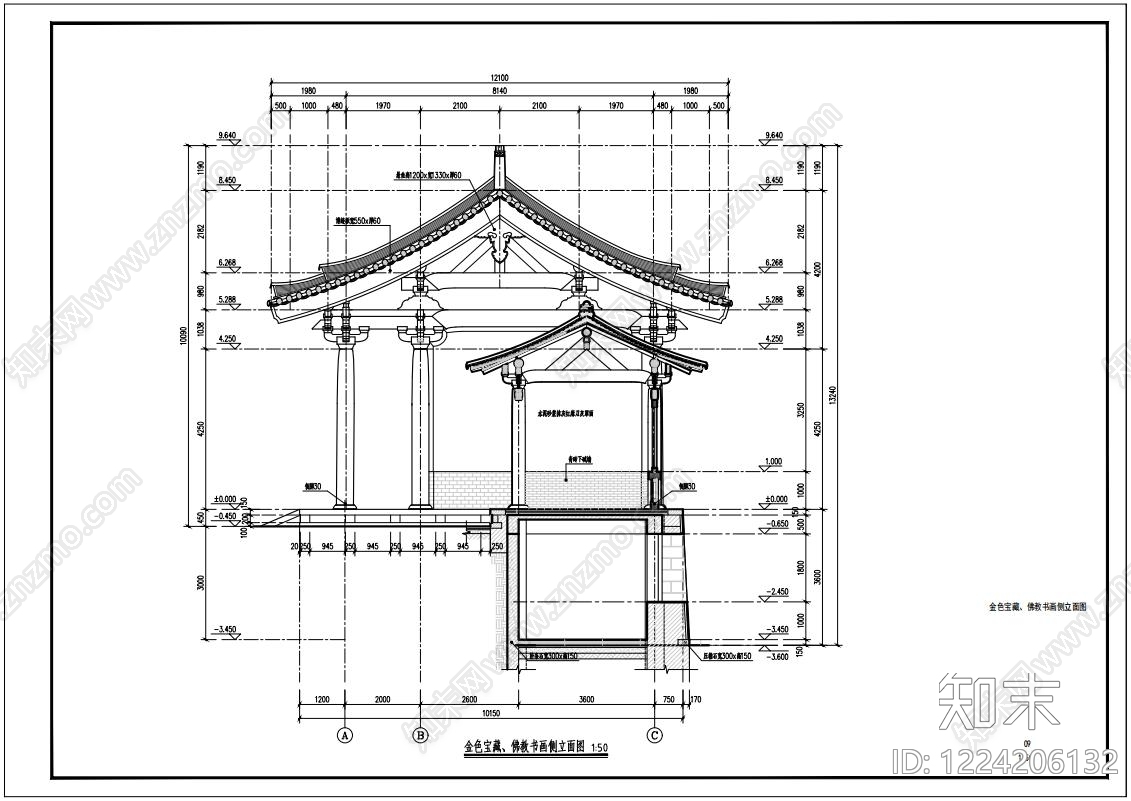 寺庙cad施工图下载【ID:1224206132】