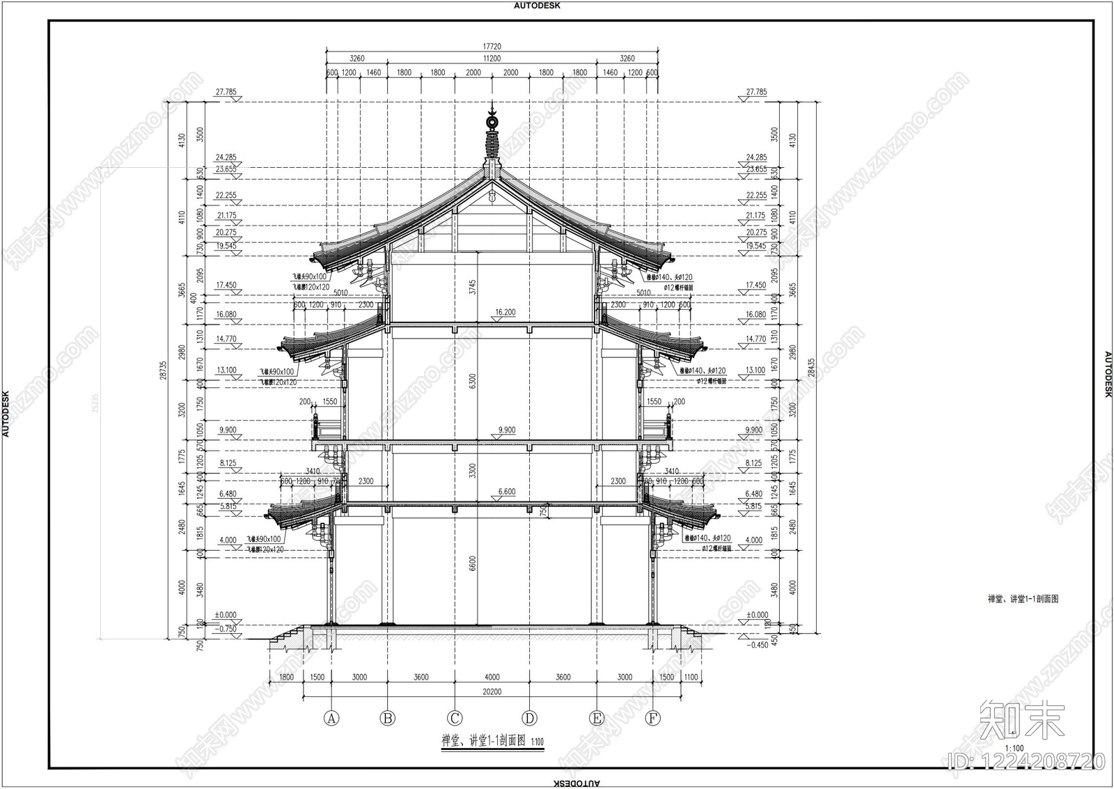 寺庙cad施工图下载【ID:1224208720】