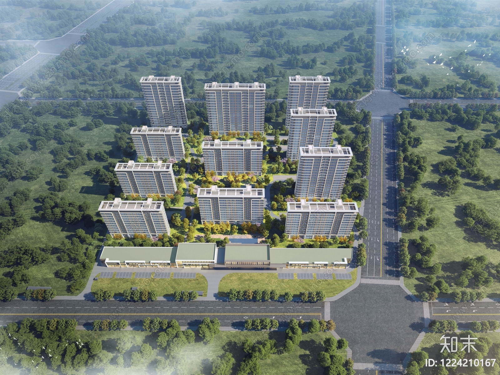 现代主义小高层住宅楼3D模型下载【ID:1224210167】