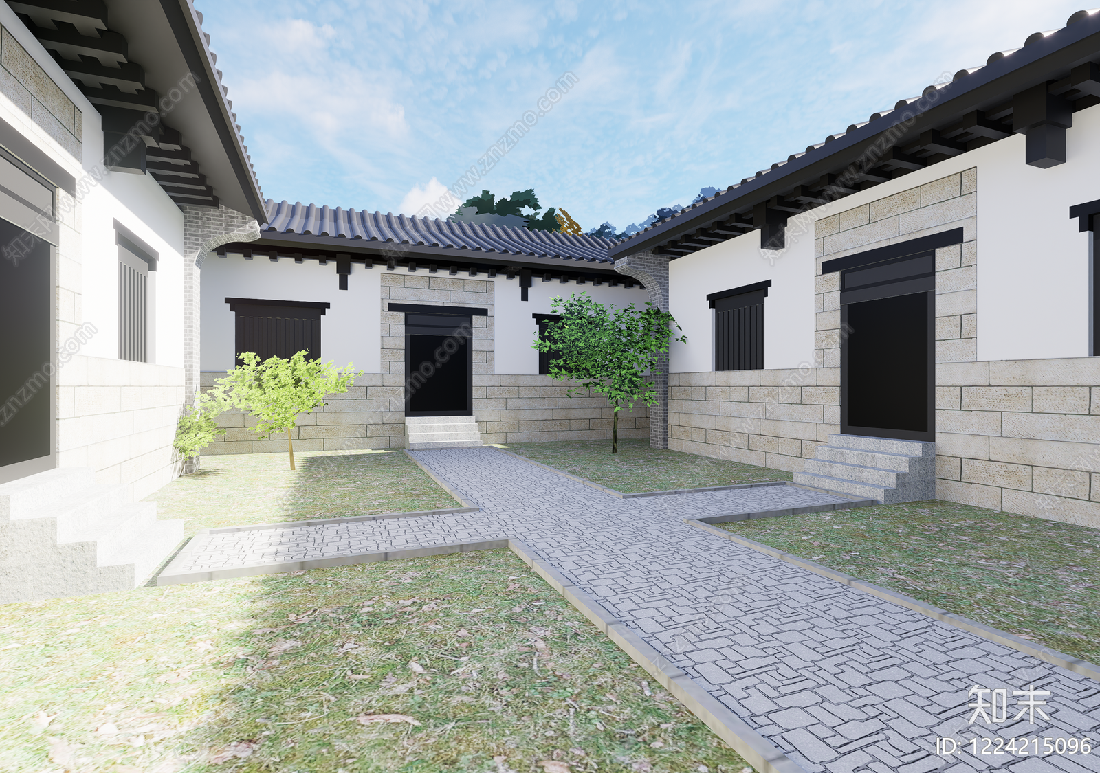 中式古建四合院SU模型草图