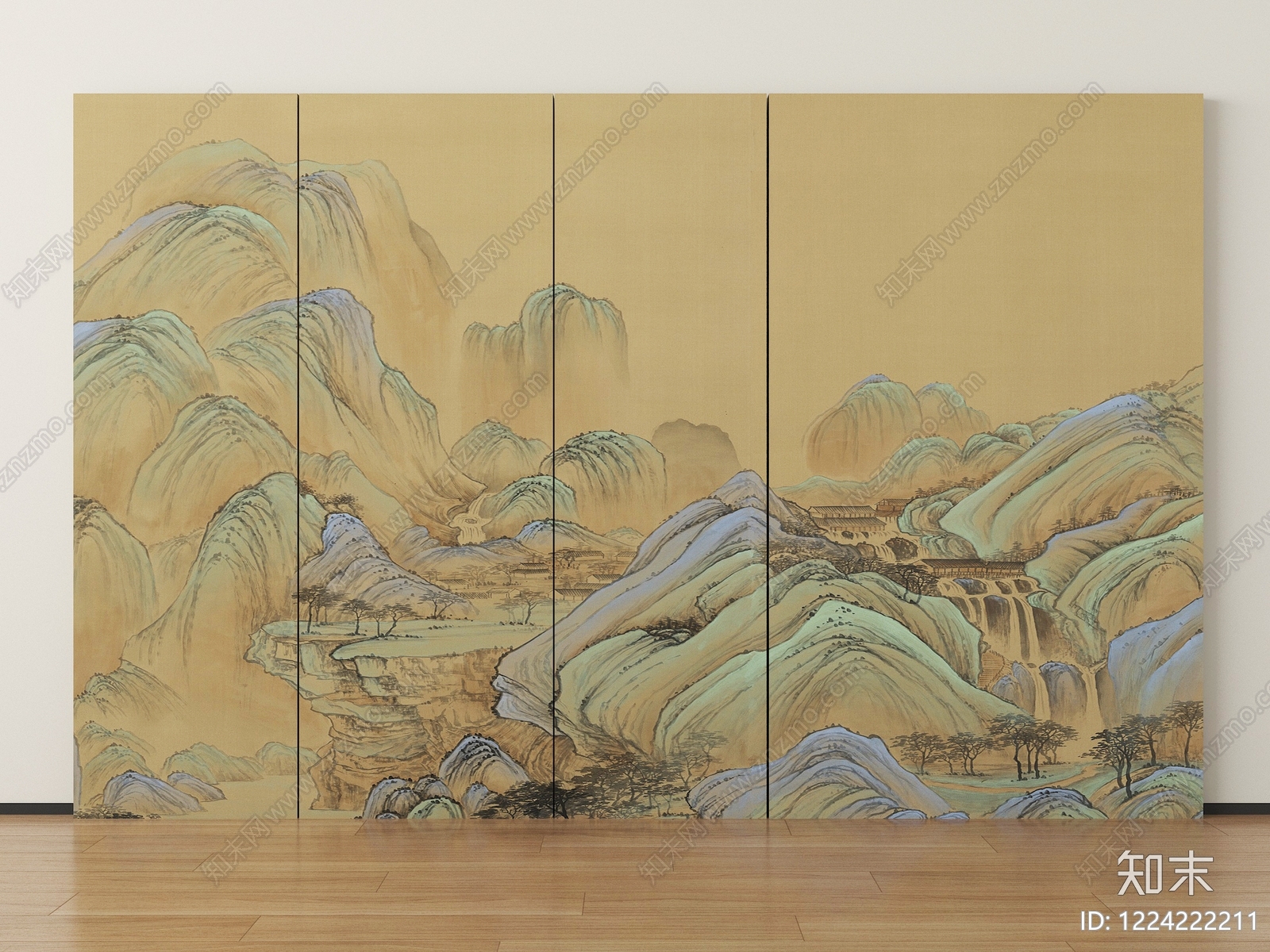 中式沙发背景墙3D模型下载【ID:1224222211】
