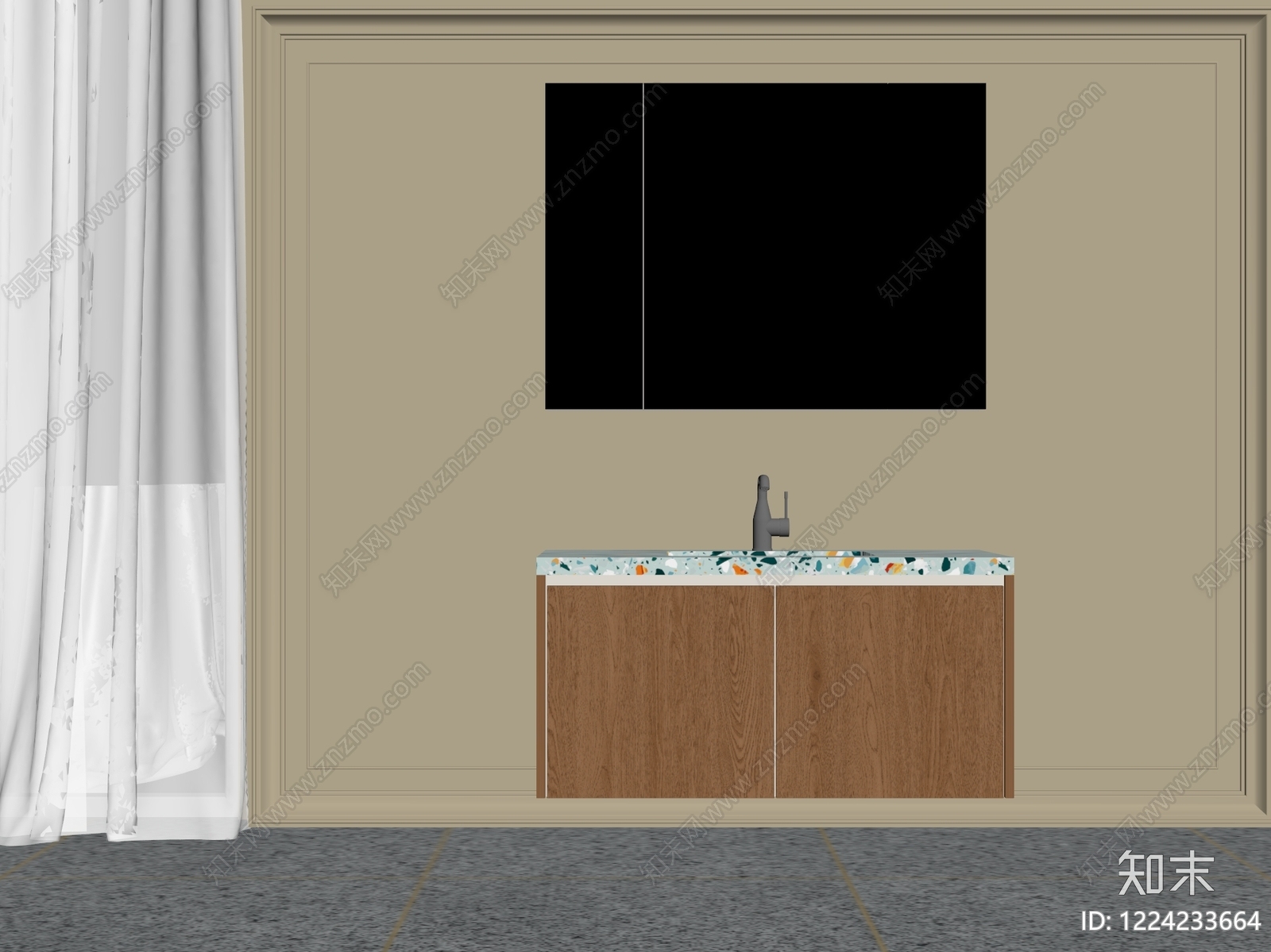 原木风浴室柜3D模型下载【ID:1224233664】