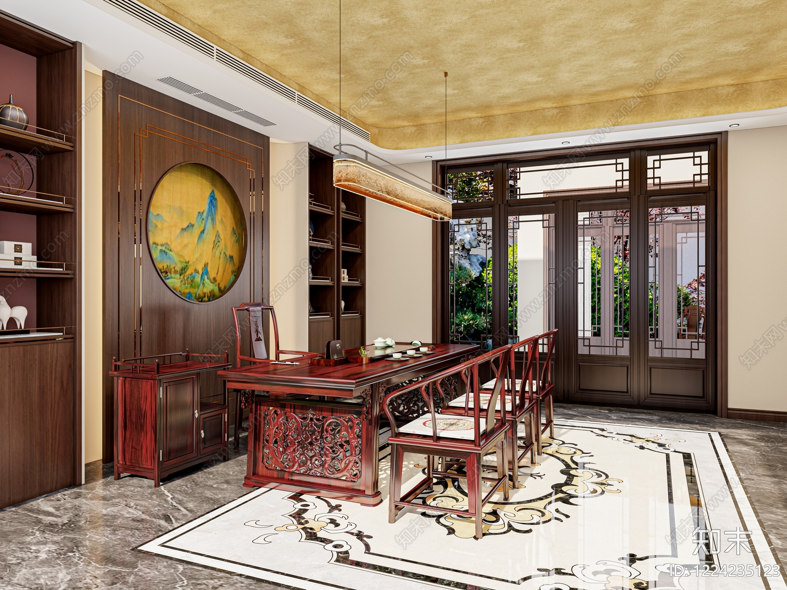新中式茶室3D模型下载【ID:1224235123】