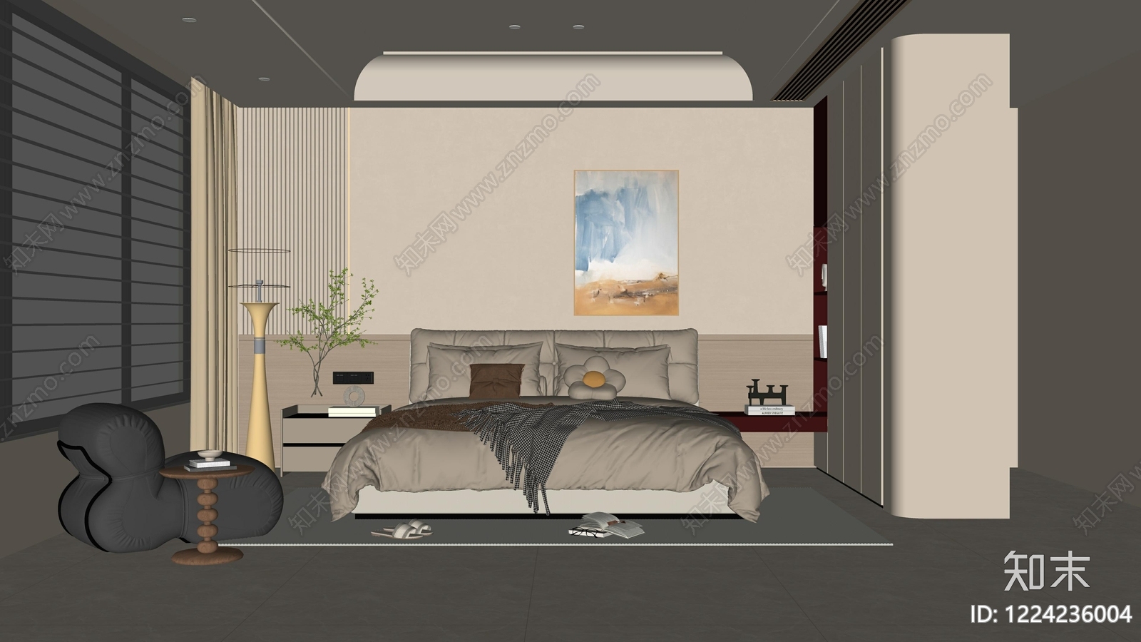 奶油风家居卧室SU模型下载【ID:1224236004】