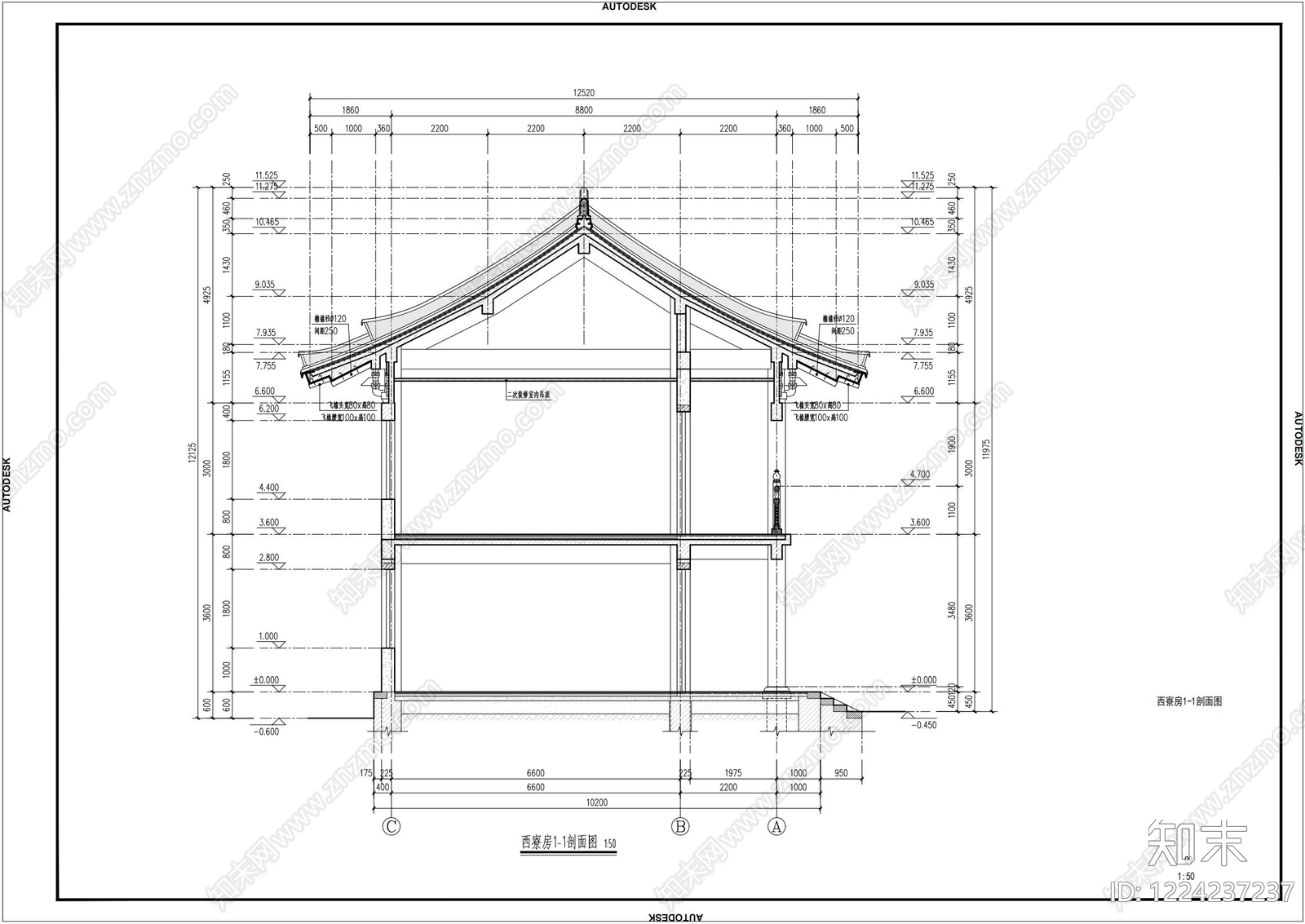 寺庙cad施工图下载【ID:1224237237】