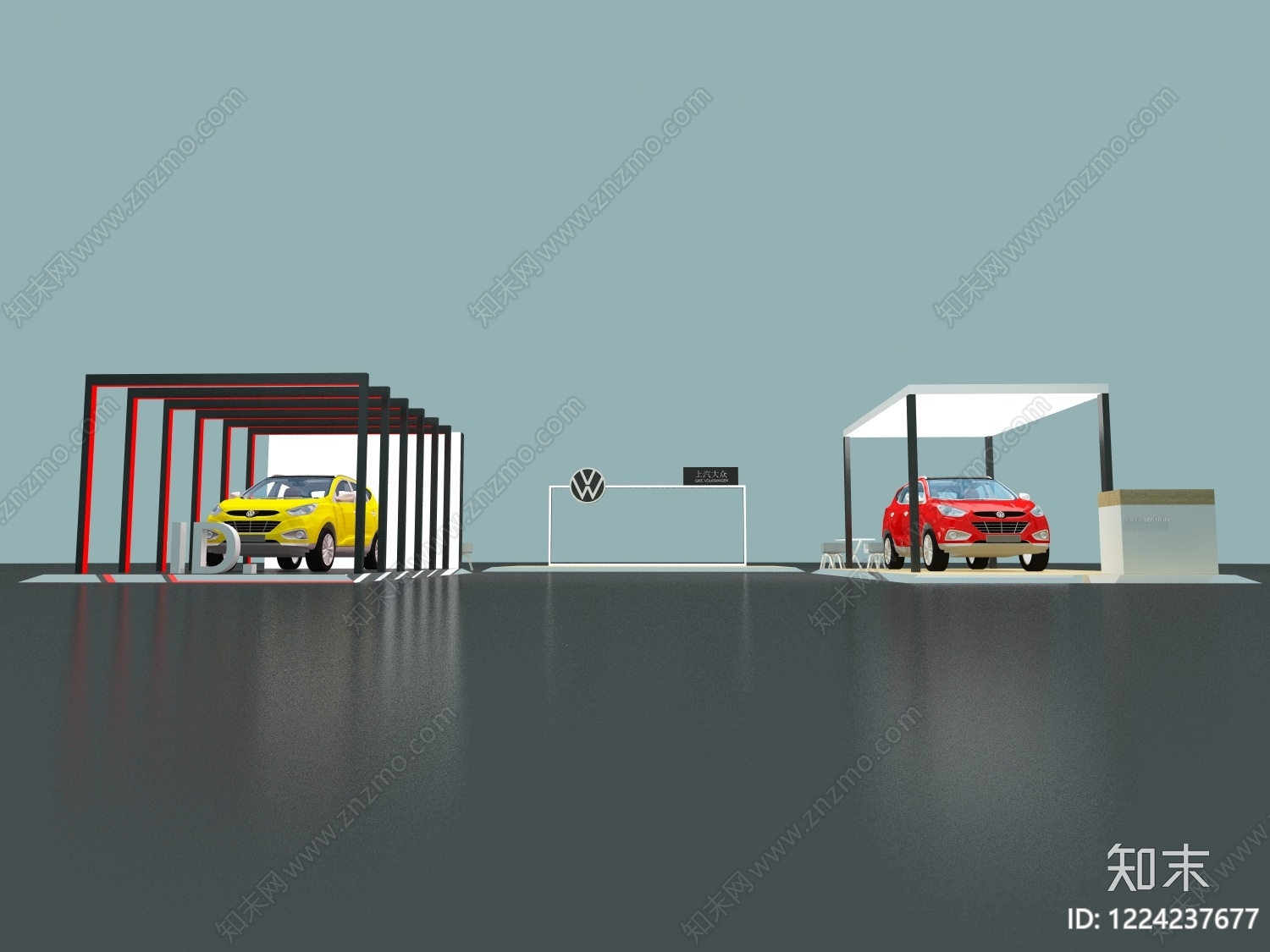 极简汽车展台3D模型渲染效果图
