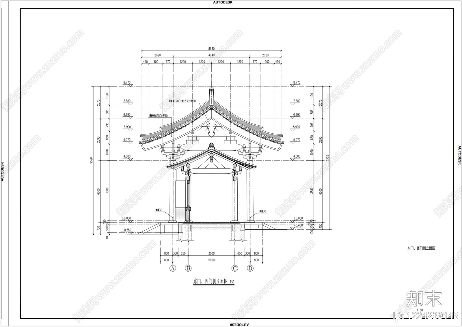 寺庙cad施工图下载【ID:1224239145】