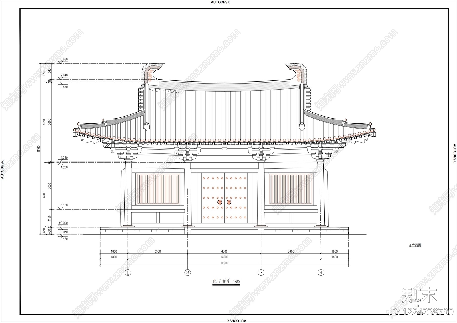 寺庙cad施工图下载【ID:1224239730】
