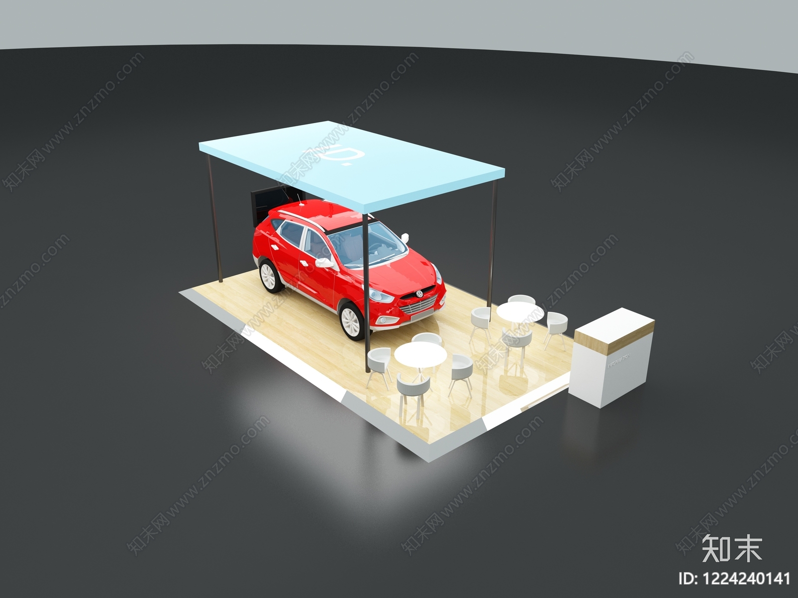 现代简约汽车展台3D模型渲染效果图