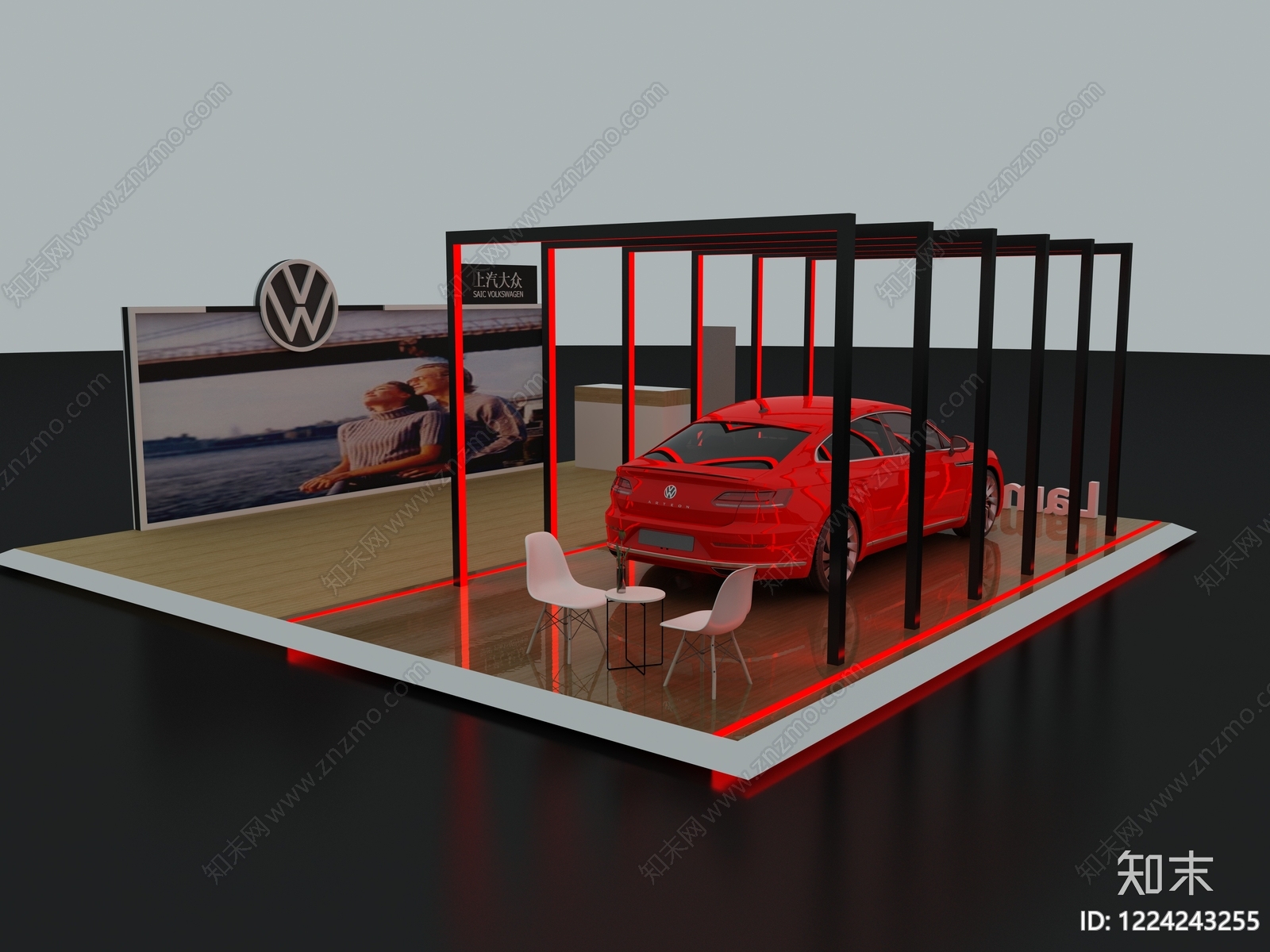 现代简约汽车展台3D模型渲染效果图