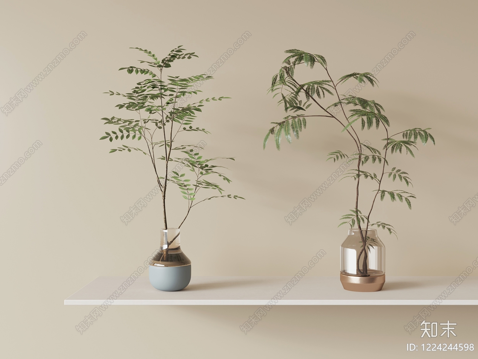 奶油风绿植摆件SU模型下载【ID:1224244598】