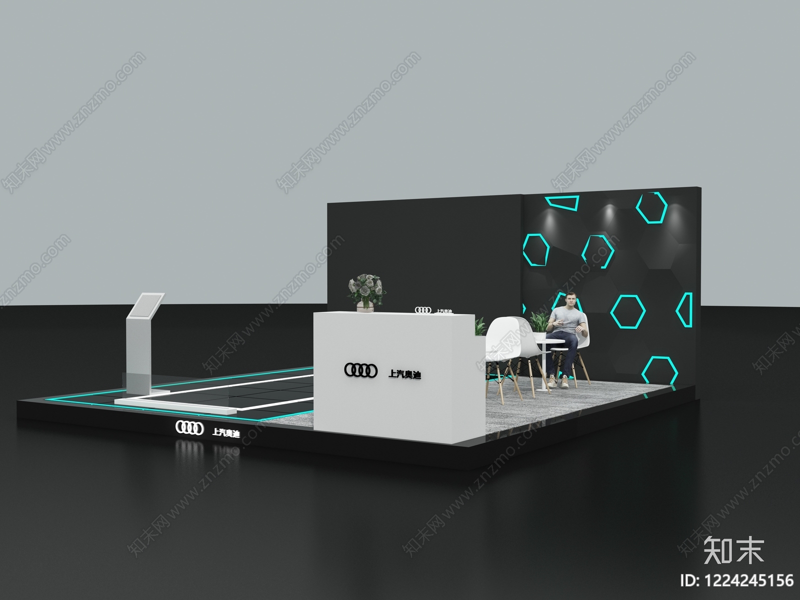 极简汽车展台3D模型渲染效果图