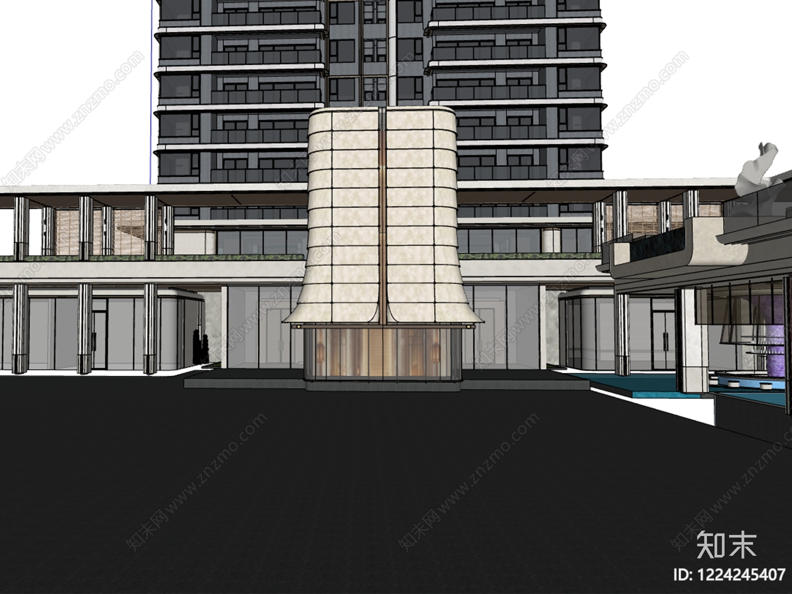 现代主义小区建筑SU模型下载【ID:1224245407】