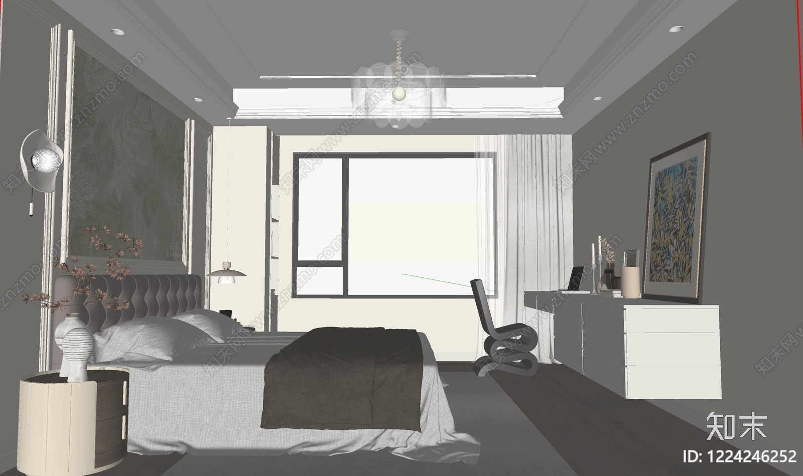 奶油风主卧SU模型下载【ID:1224246252】