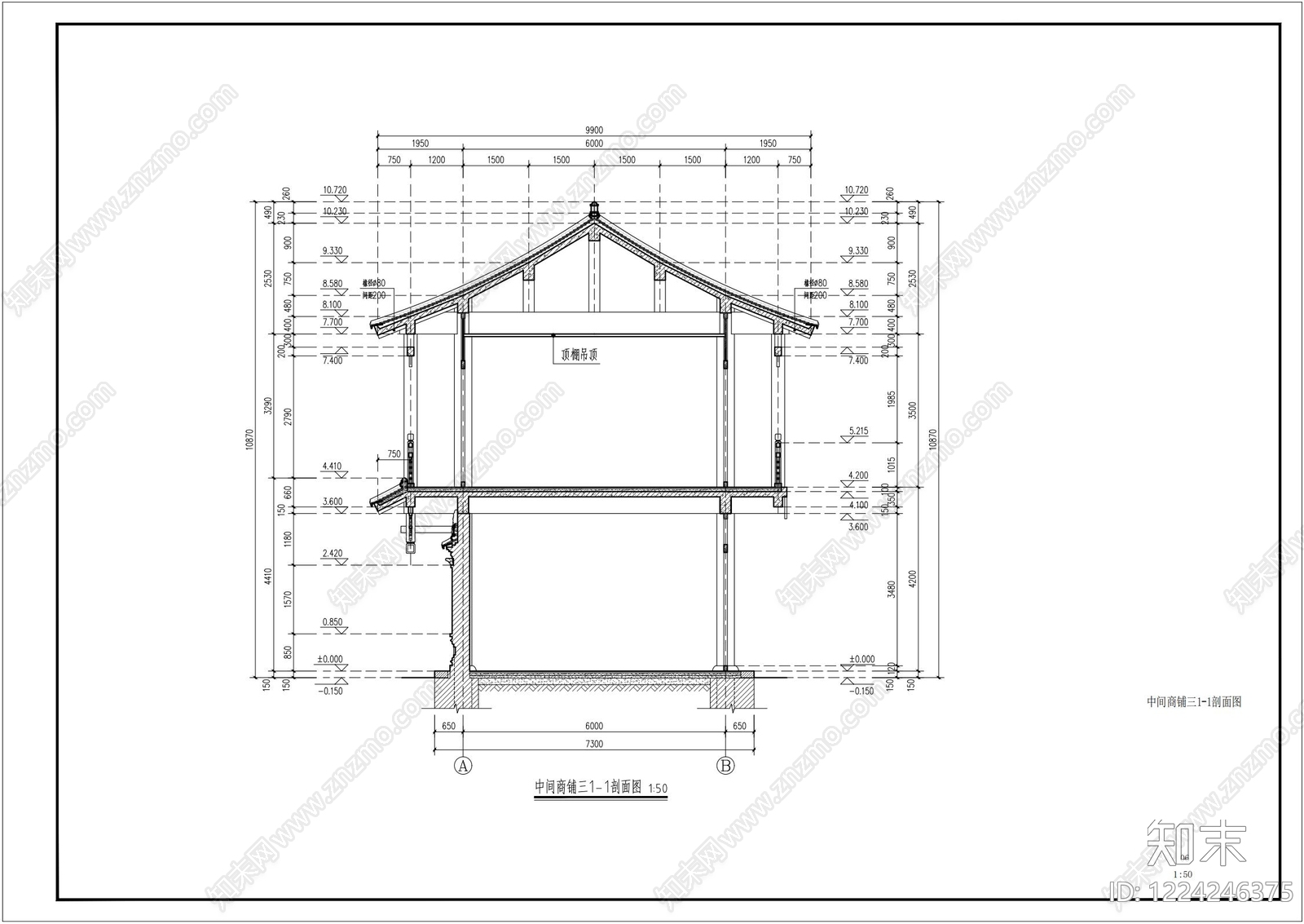 仿古建筑cad施工图下载【ID:1224246375】