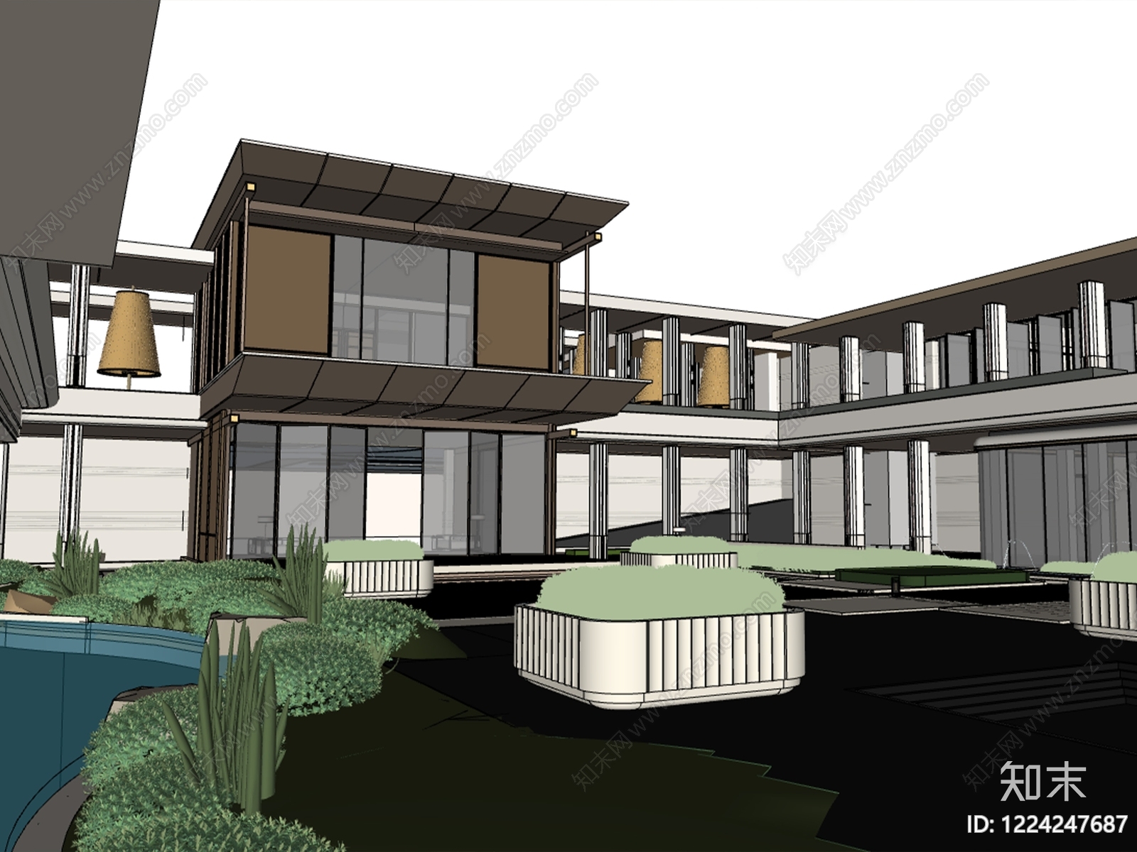 现代主义小区建筑SU模型下载【ID:1224247687】