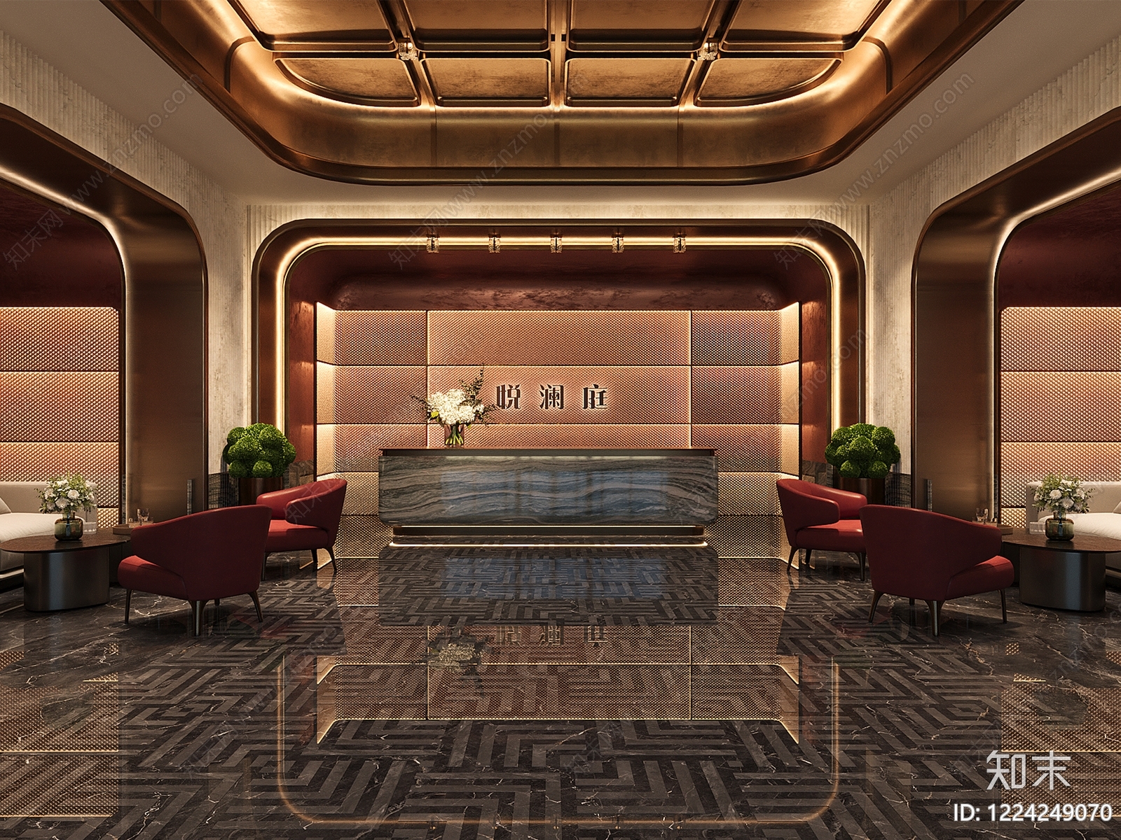 轻奢酒店大堂3D模型下载【ID:1224249070】
