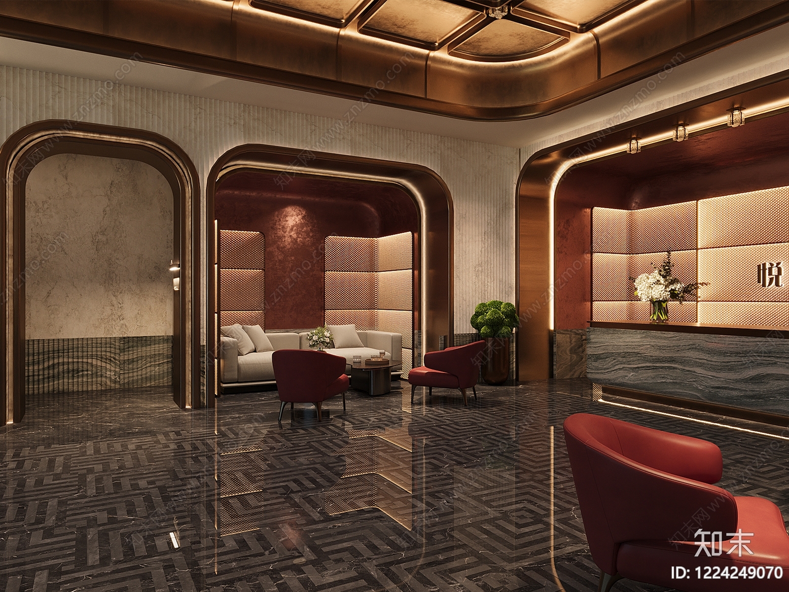 轻奢酒店大堂3D模型下载【ID:1224249070】