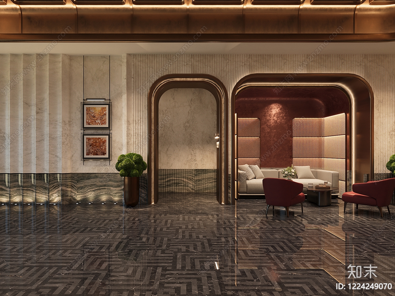 轻奢酒店大堂3D模型下载【ID:1224249070】