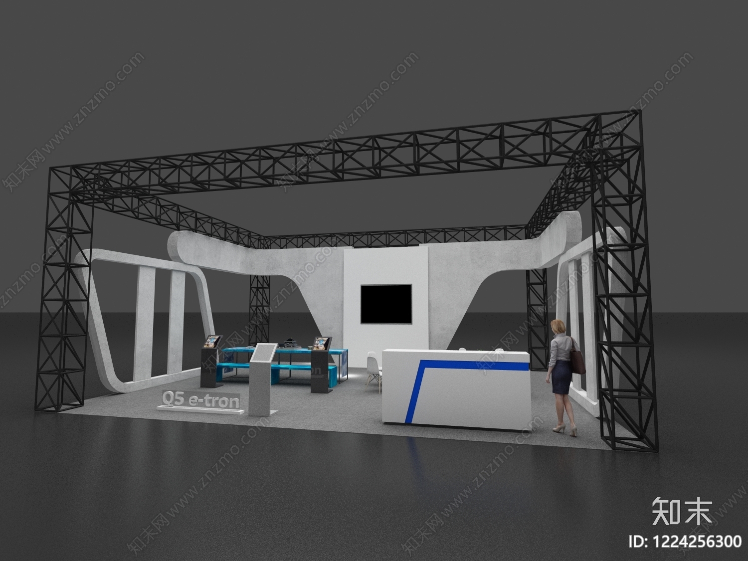 现代简约汽车展台3D模型渲染效果图