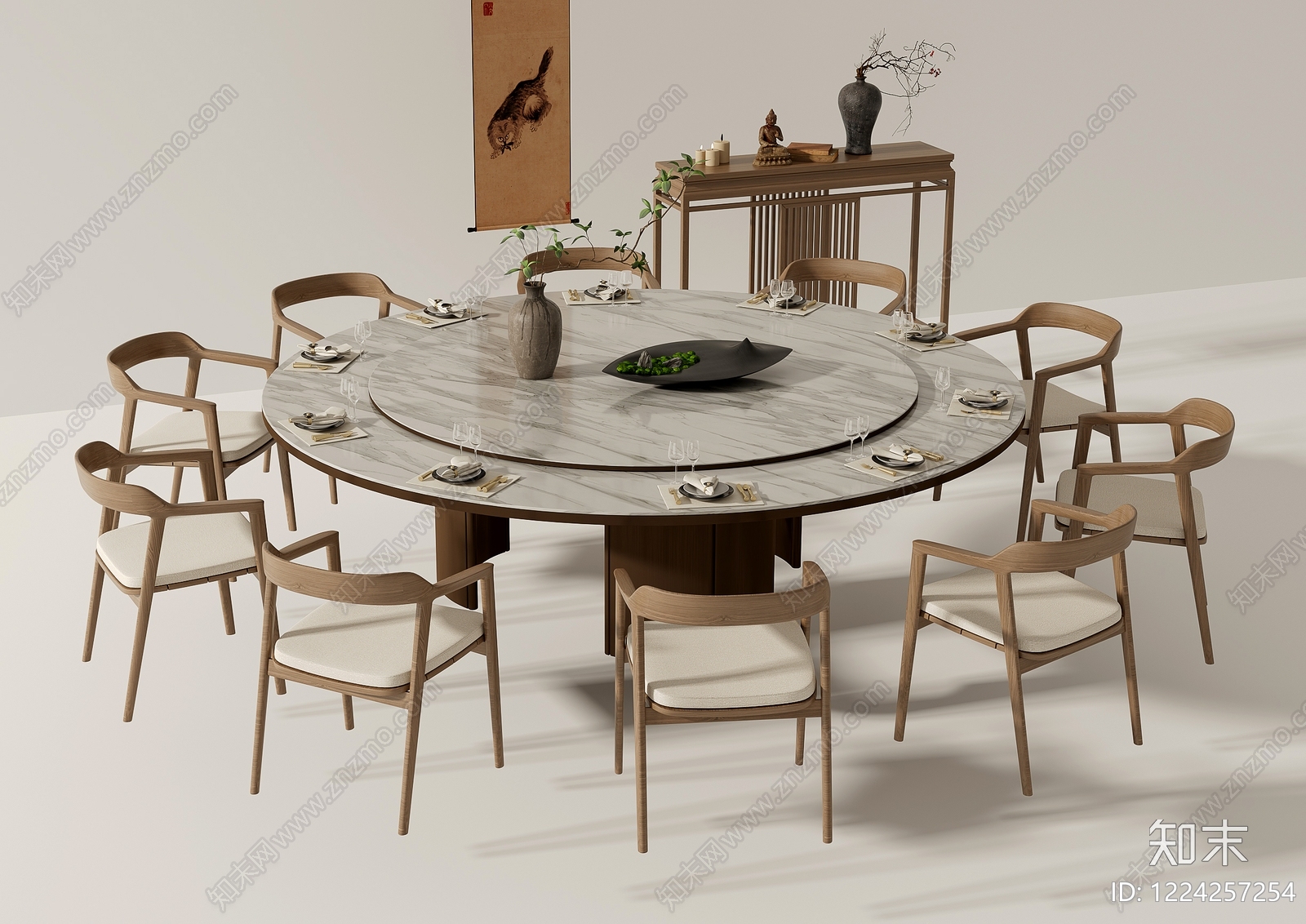 新中式餐桌椅3D模型下载【ID:1224257254】