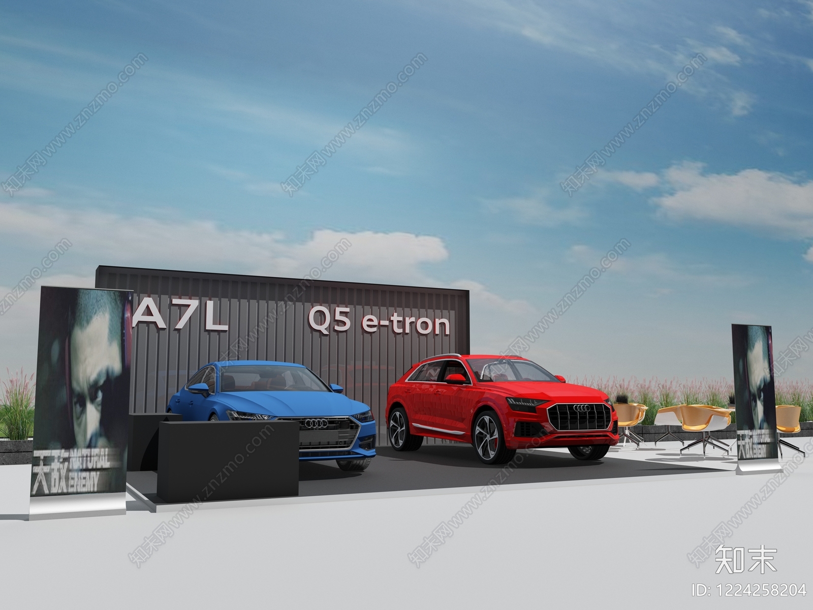 极简汽车展台3D模型渲染效果图