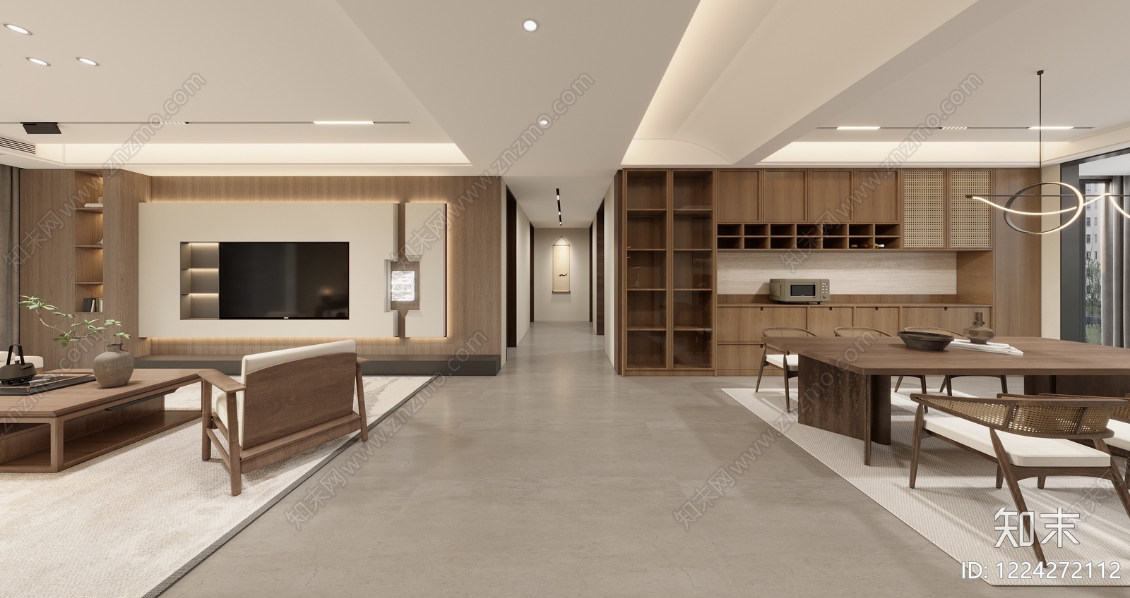 新中式客餐厅SU模型下载【ID:1224272112】