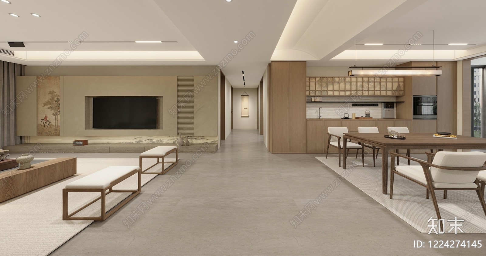 新中式客餐厅SU模型下载【ID:1224274145】