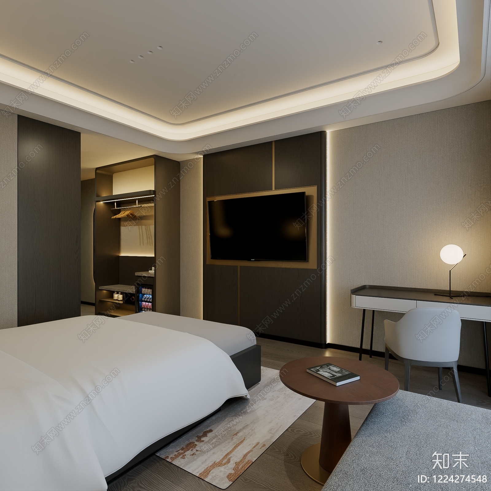 新中式酒店客房3D模型下载【ID:1224274548】