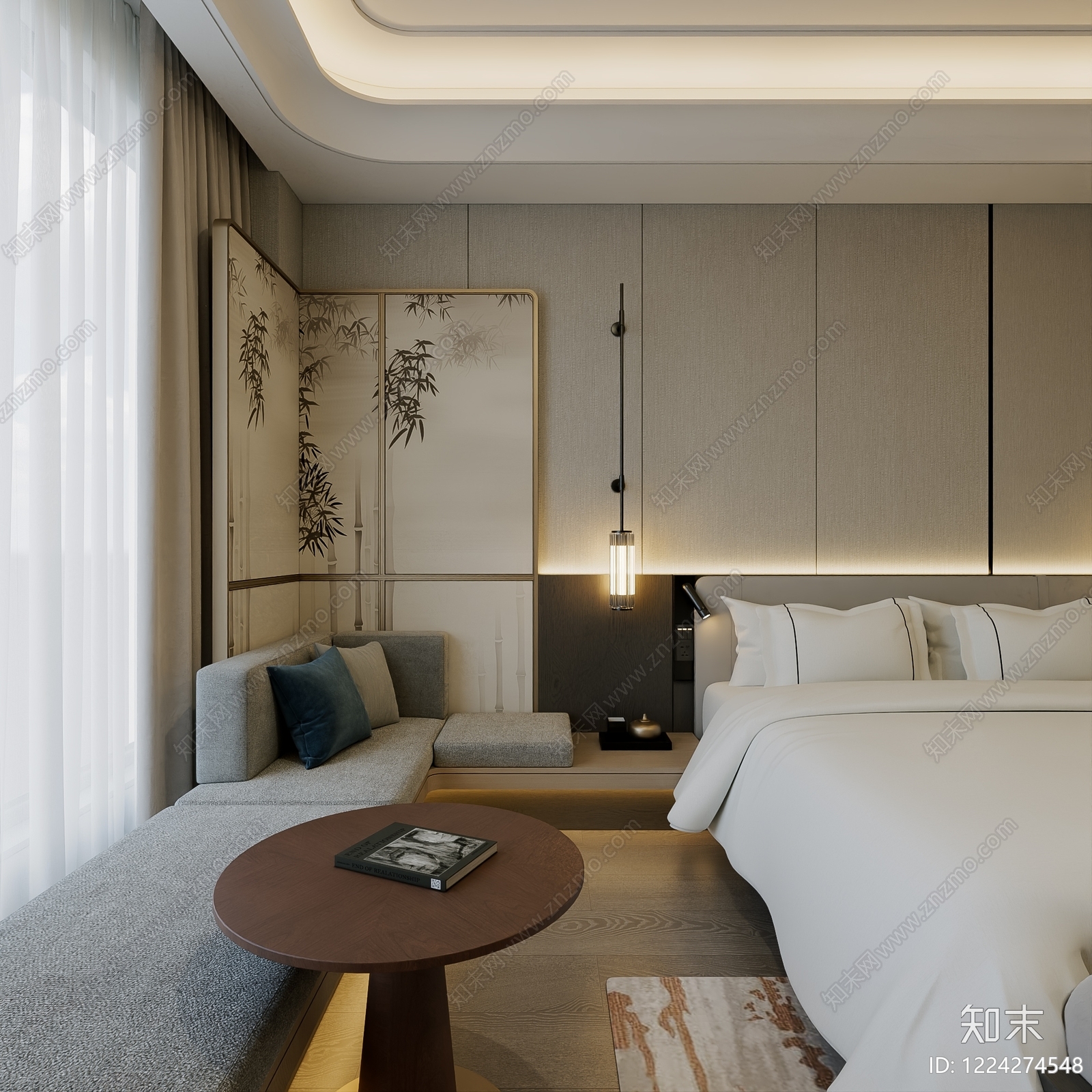 新中式酒店客房3D模型下载【ID:1224274548】